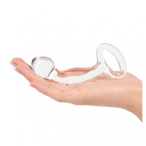 Ergonomicky tvarovaný skleněný anální kolík na prostatu od značky Icicles.
