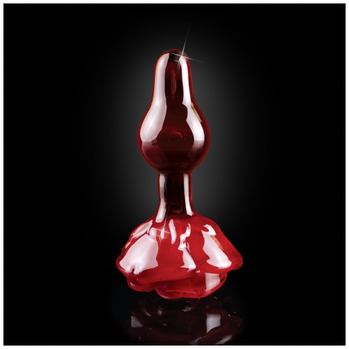 Designový červený skleněný anální kolík se základnou ve tvaru růže Icicles No. 76.