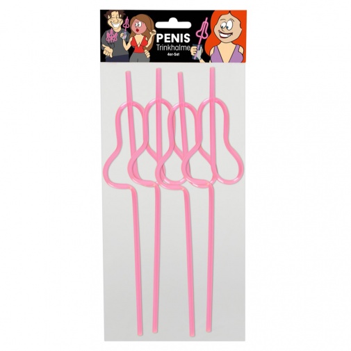Balení čtyř růžových brček ve tvaru penisu.
