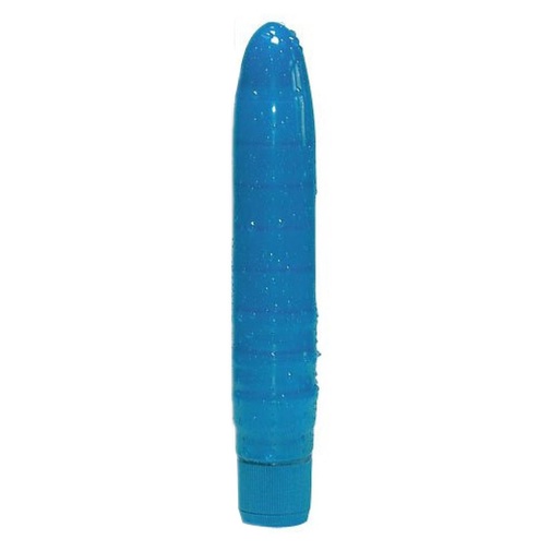 Pevný voděodolný vibrátor v modré barvě s drážkama na povrchu pro extra stimulaci - Soft Wave.