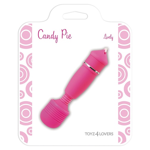 Balení růžového Candy Pie Lively vibrátoru s wand masážní hlavicí.