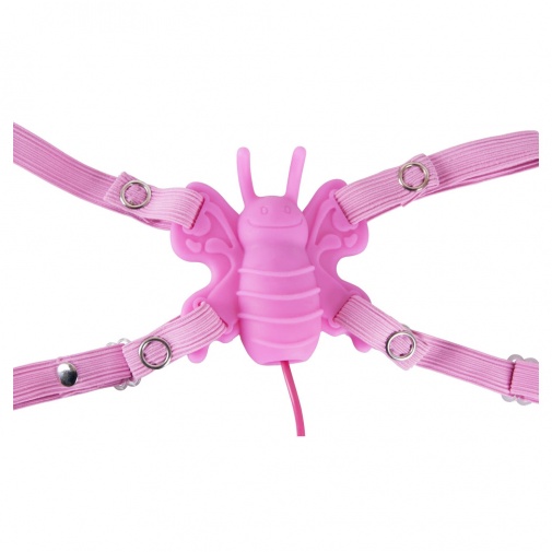 Silikonová erotická strap-on pomůcka ve tvaru růžového motýlka pro stimulaci klitorisu - Butterfly Strap-on.