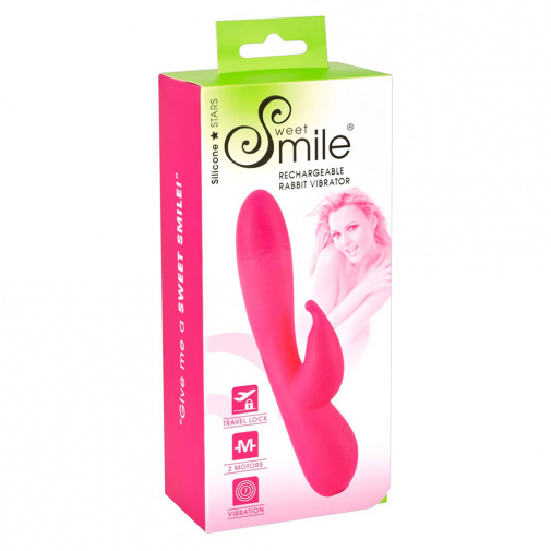 Balení růžového dobíjecího G-bod vibrátoru se stimulátorem klitorisu - Sweet Smile Rabbit.