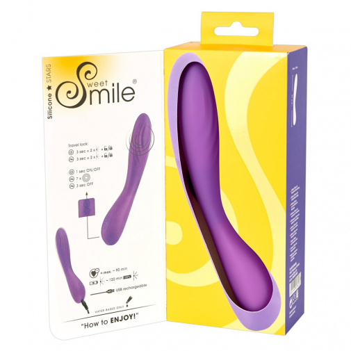 Fialový ohebný vibrátor se 7 druhy vibrací Sweet Smile v balení.