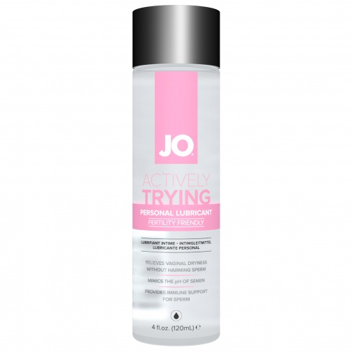 Speciální lubrikační gel JO Actively Trying pro podporu otěhotnění.