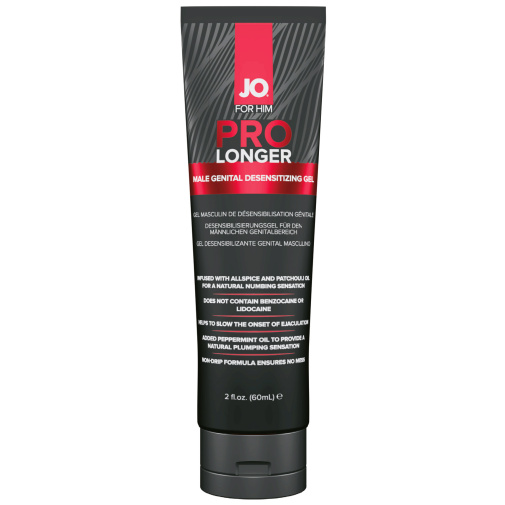 Pro Longer gel od značky Jo na oddálení ejakulace, s výtažky z mátového oleje pro efekt většího penisu.