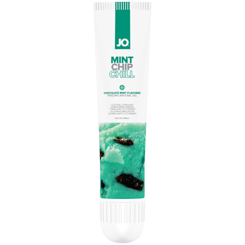 JO Mint Chip Chill ochucený stimulační gel na klitoris i orální sex s příchutí ledové máty a čokolády.