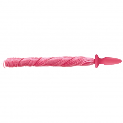 Růžový silikonový kolík s dlouhým ocáskem Unicorn Tails.