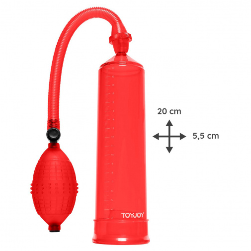 Rozměry červené vakuové pumpy na penis Power Pump.