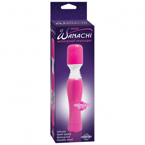 Vodotěsná růžová masážní hlavice Wanachi Maxi v balení.