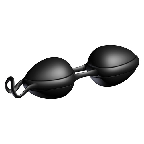 Silikonové venušiny kuličky Joyballs Secret s hladkým hedvábným povrchem v černé barvě a rukojetí k uchycení.