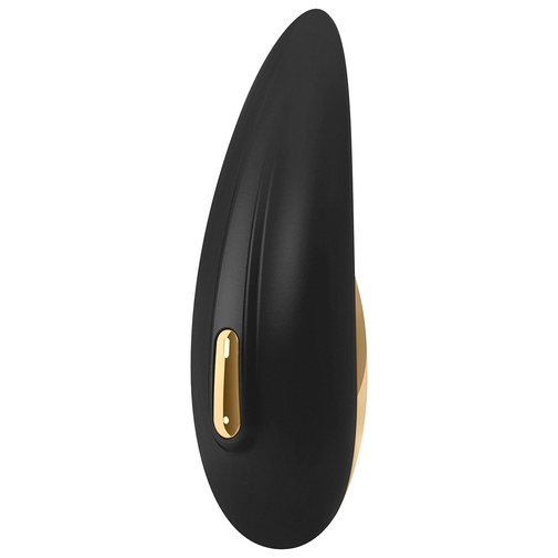 Menší luxusní silikonový vibrátor s jemným hladkým povrchem černo-zlaté barvy ke stimulaci erotogenních zón – OVO S1.