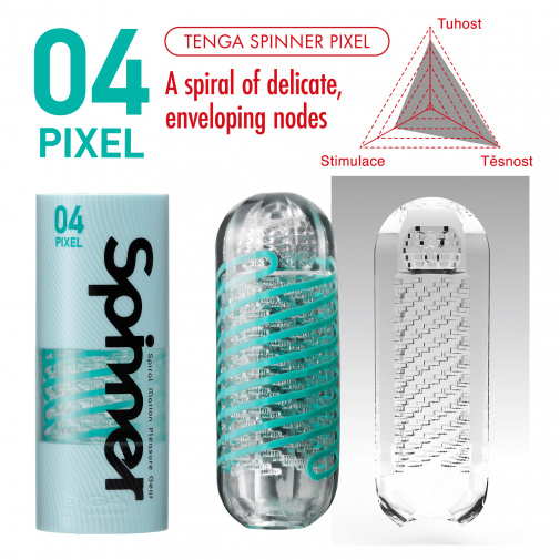 Pánský masturbátor se speciální vnitřní strukturou a otáčivým tělem Tenga Spinner Pixel - Cool edition.