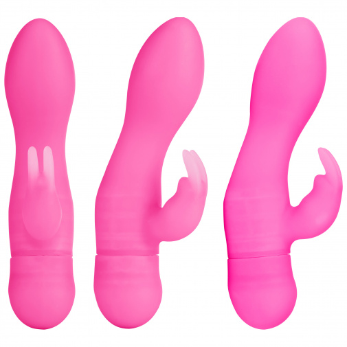 Vodotěsný vibrátor na klitoris Jack Rabbit s jemným silikonovým povrchem a dvěma výkonnými motorky v růžové barvě.
