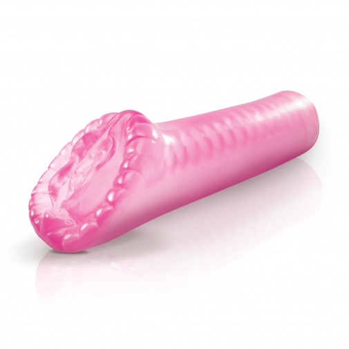 Růžový masturbátor ve tvaru vaginy z průhledného materiálu v extra délce 18 cm - Pipedream Extreme Super Cyber Snatch.
