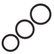 Tři černé silikonové erekční kroužky různých velikostí.