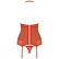 Červený korzet s podvazkovými pásy od značky Obsessive zezadu.