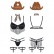 Svůdný kostým šerifky tvoří podprsenka a kalhotky se střapci, klobouk, šátek a podvazky.